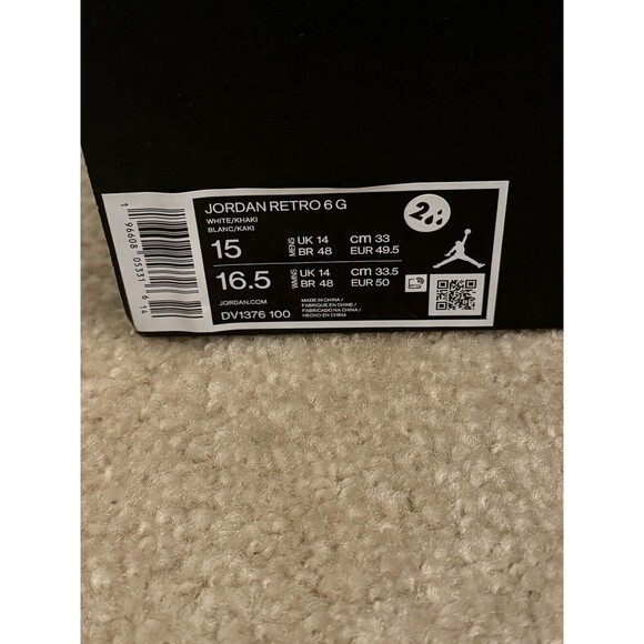 Size 15 Nike Air Jordan 6 Retro G Golf Shoes White Khaki DV1376-100 Men’s - Picture 6 of 7